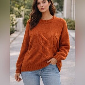 Hollister Women's Warm Rust Cable Knit Sweater